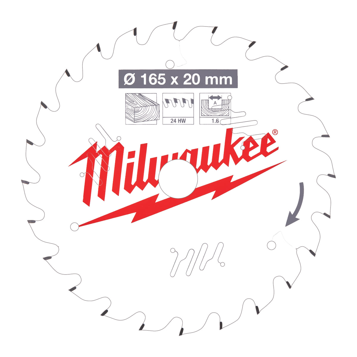 Milwaukee Kreissägeblatt Holz für Akku-Handkreissägen Ø 165 x 20 mm Z24 Wechselzahn – Produktbild 1