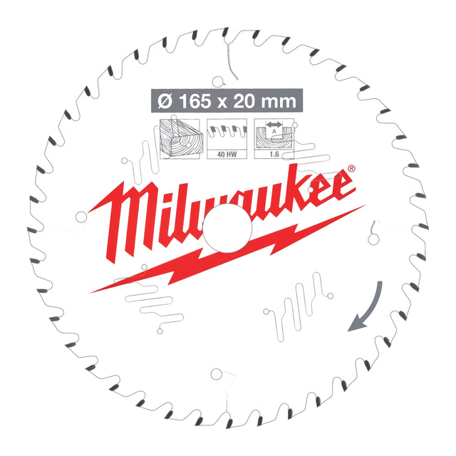 Milwaukee Kreissägeblatt Holz für Akku-Handkreissägen Ø 165 x 20 mm Z40 Wechselzahn – Produktbild 1