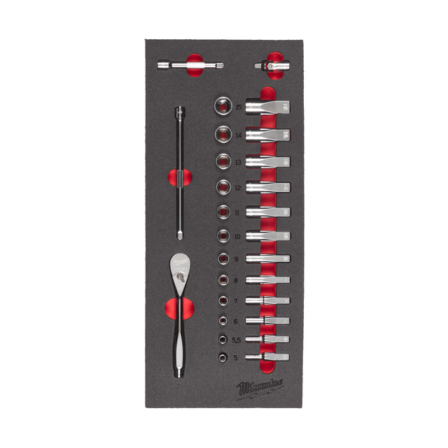 Milwaukee 1/4" Ratschen- & Steckschlüsseleinsätze Einlage 28-teilige Einlage für Werkstattwagen 78 cm – Produktbild 1