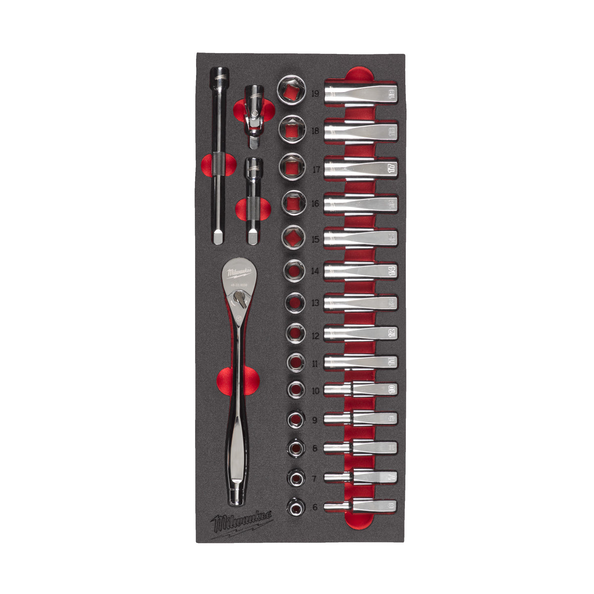 Milwaukee 3/8" Ratschen- & Steckschlüsseleinsätze Einlage 32-teilige Einlage für Werkstattwagen 78 cm – Produktbild 1