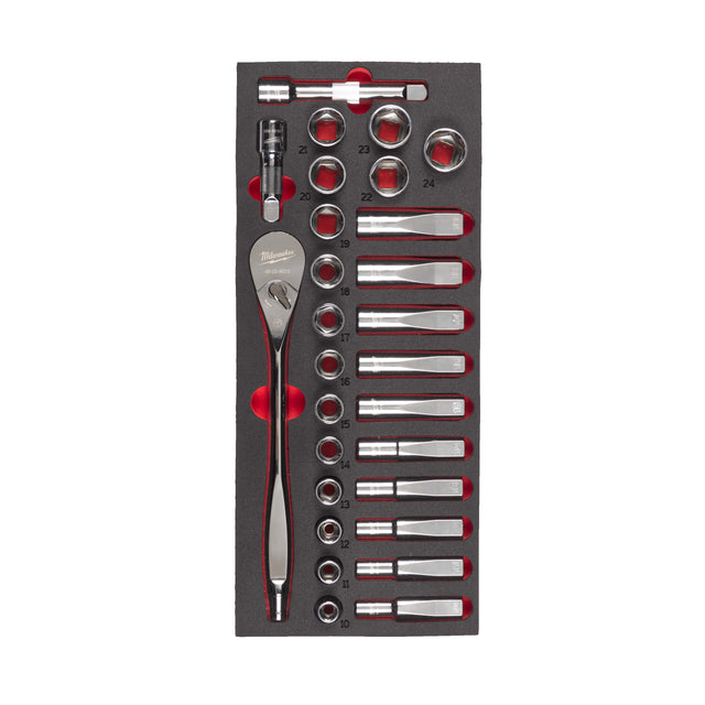 Milwaukee 1/2" Ratschen- & Steckschlüsseleinsätze Einlage 28-teilige Einlage für Werkstattwagen 78 cm – Produktbild 1