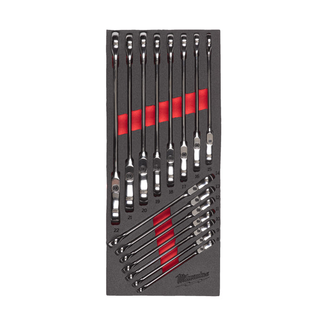 Milwaukee MAX BITE Gelenk-Ratschen-Ringmaulschlüssel Einlage 15-teilige Einlage für Werkstattwagen 78 cm – Produktbild 1