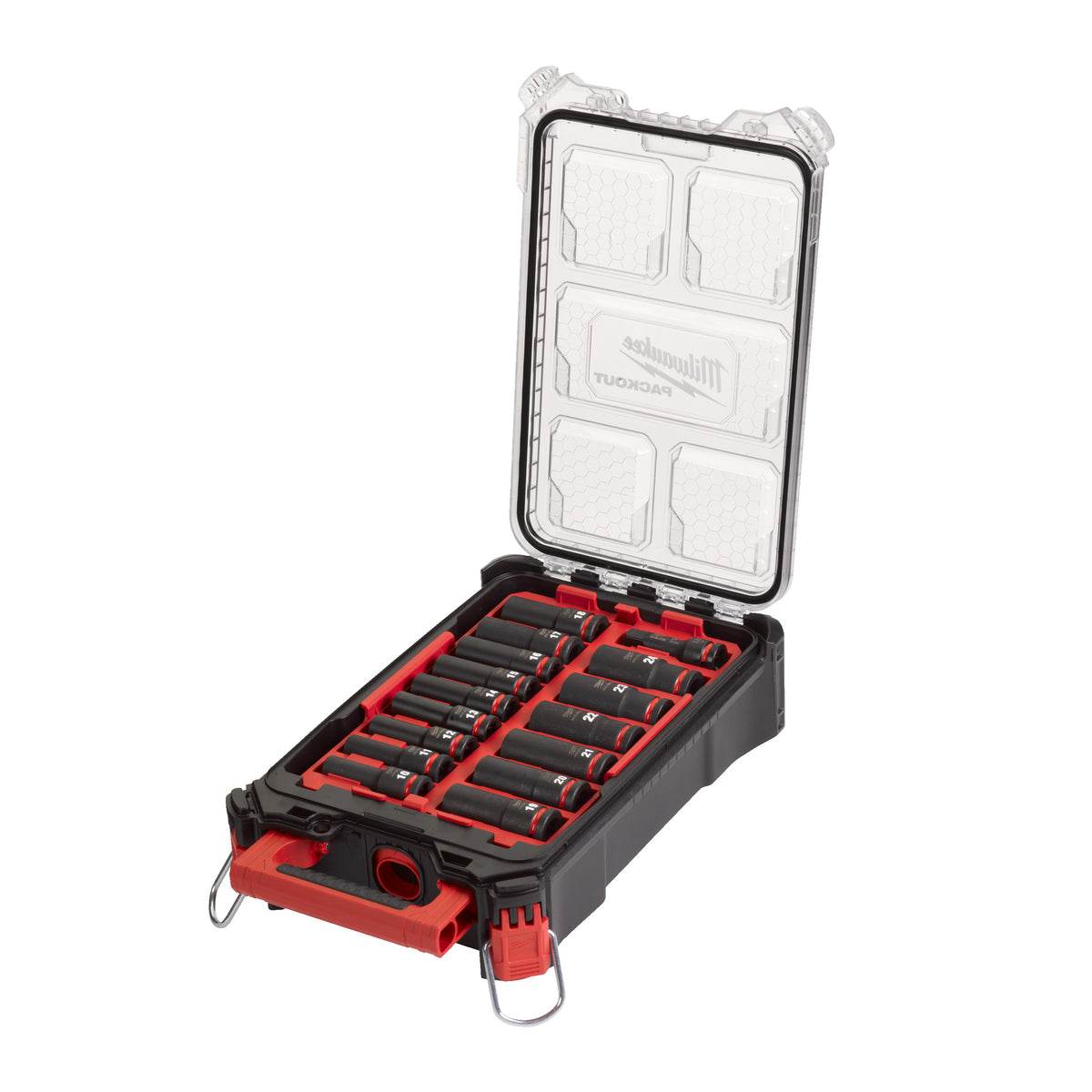 Milwaukee SHOCKWAVE Schlagnuss 1/2" lang Set – 16-teiliges Set im PACKOUT Organiser Slim Compact – Produktbild 1