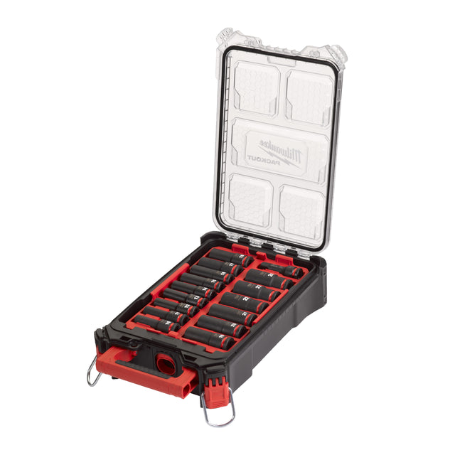 Milwaukee SHOCKWAVE Schlagnuss 1/2" lang Set – 16-teiliges Set im PACKOUT Organiser Slim Compact – Produktbild 1