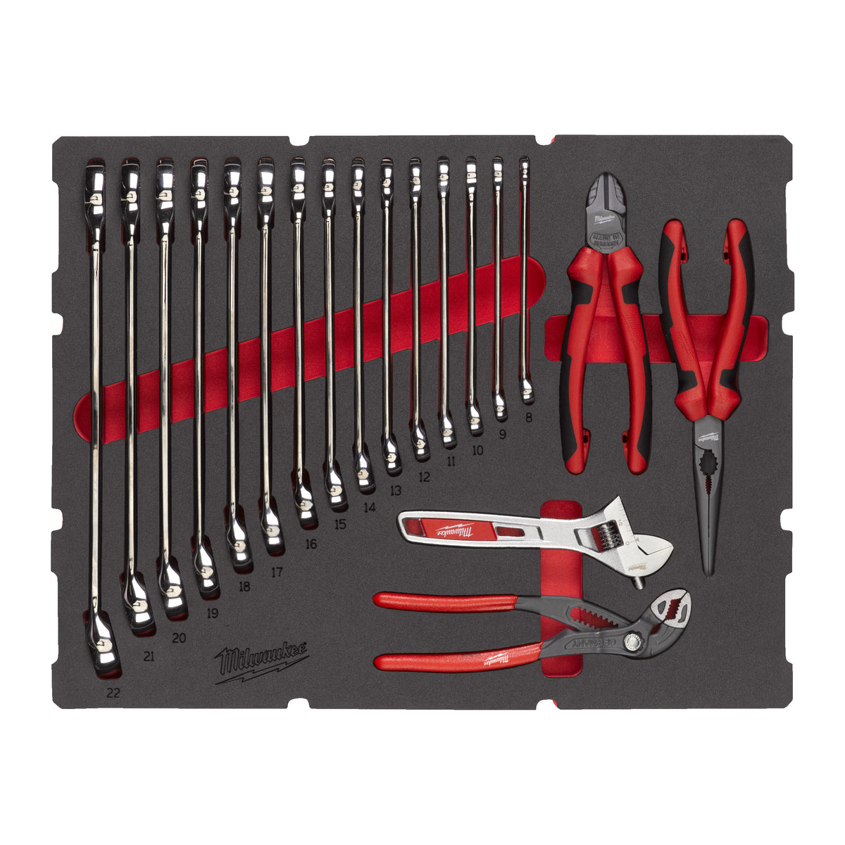 Milwaukee PACKOUT Ringmaulschlüssel und Zangen Einlage 19-teilige Einlage für PACKOUT Koffer mit Schubladen – Produktbild 1