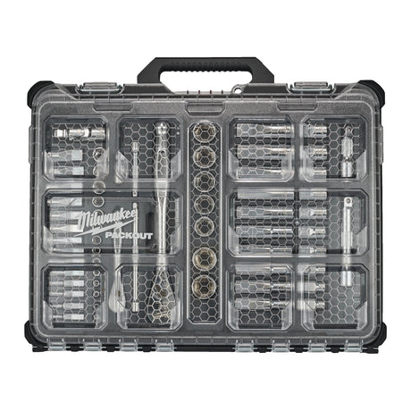 Milwaukee Ratschen- und Steckschlüsseleinsatz Set 1/4" und 1/2" metrisch und imperial 63-teilig im PACKOUT Organiser Compact – Produktbild 1