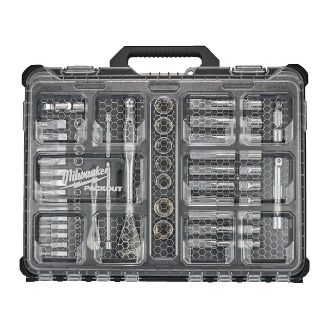 Milwaukee Ratschen- und Steckschlüsseleinsatz Set 1/4" und 1/2" metrisch und imperial 63-teilig im PACKOUT Organiser Compact – Produktbild 1