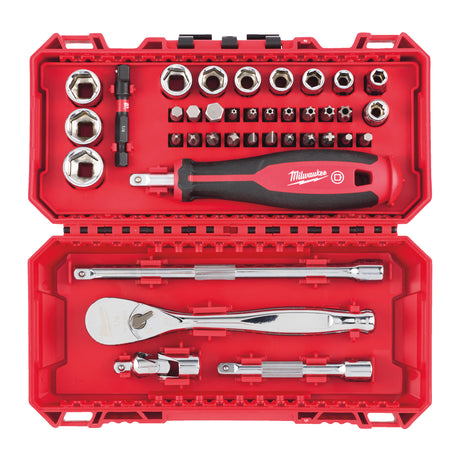 Milwaukee Ratschen-, Standard Steckschlüsseleinsätze- und Handgriff Set 1/4" metrisch, 38-teilig, in PACKOUT kompatibler Kassette – Produktbild 1