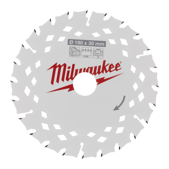Milwaukee Kreissägeblatt Holz für Handkreissägen Ø 190 x 30 mm Z24 Wechselzahn 1.8 mm Blattstärke – Produktbild 1