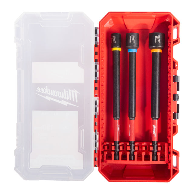 Milwaukee SHOCKWAVE Steckschlüssel 1/4" Set lang 3-teilig – 8.0/10/13 x 150 mm in PACKOUT kompatibler Kassette – Produktbild 1
