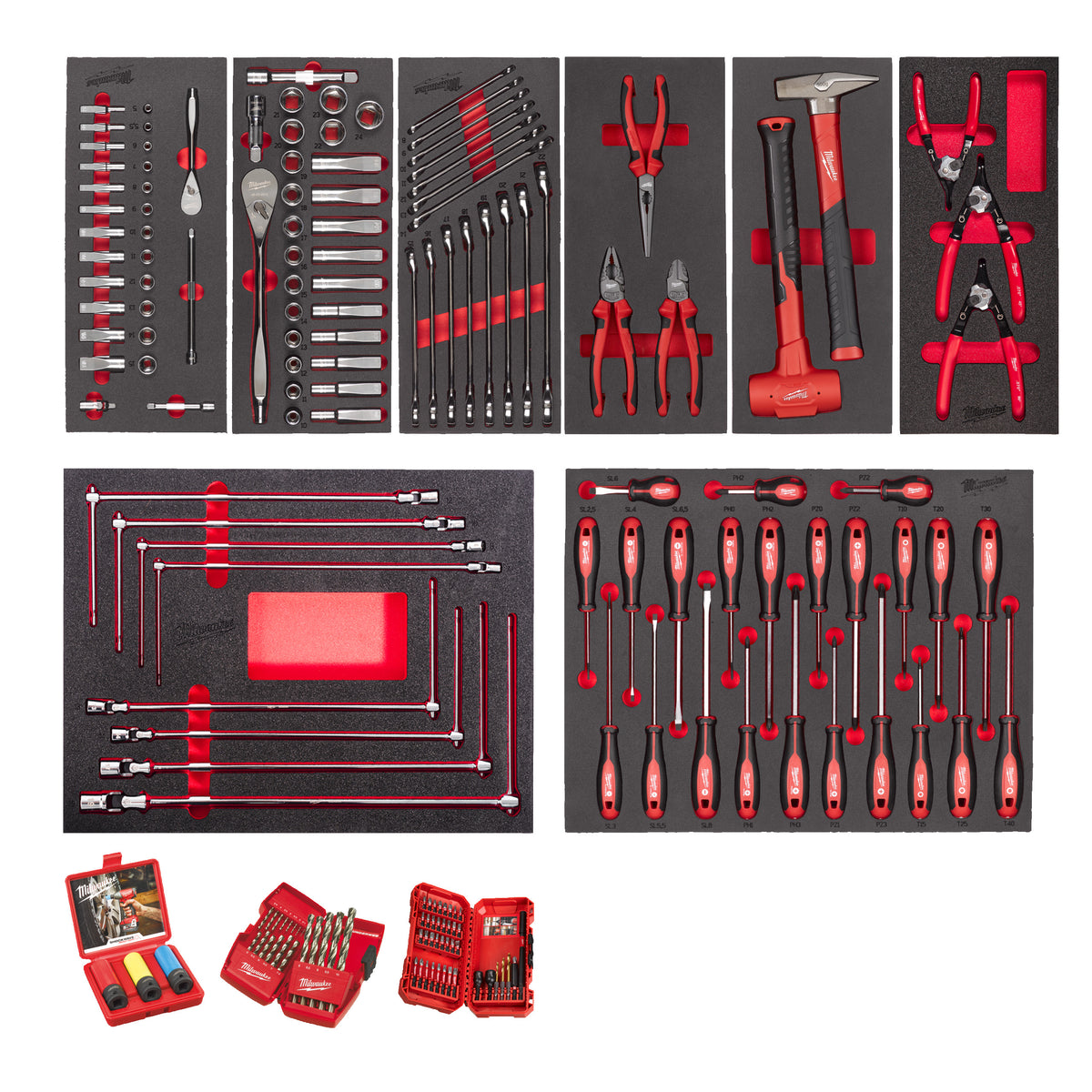 Milwaukee Bestücktes Einlagen-Set Automotive 172-teilig für Werkstattwagen 78 cm – Produktbild 1