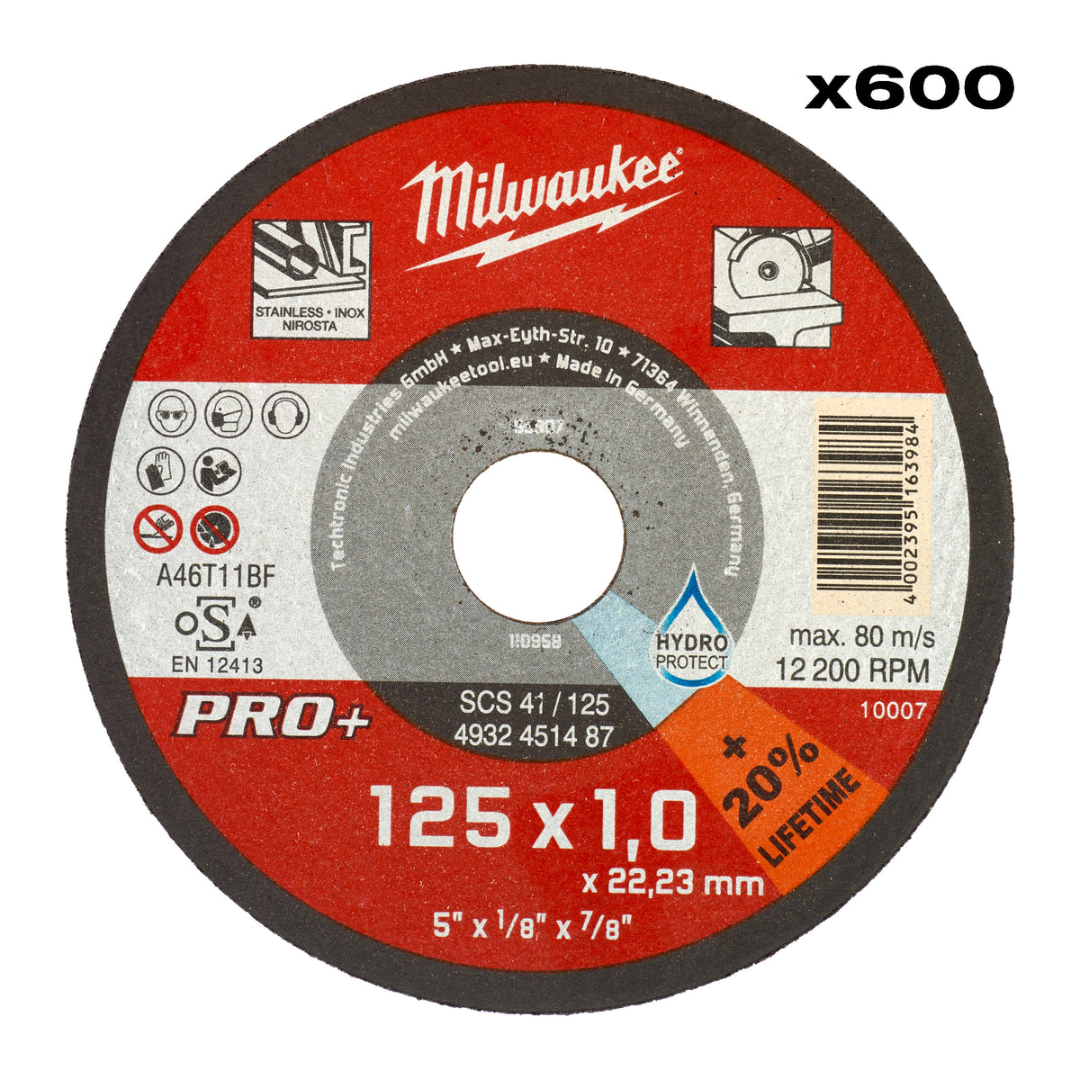 Milwaukee Metalltrennscheibe PRO+ INOX 125 mm Großpack – 600 x Trennscheibe 125 x 1 mm – Produktbild 1
