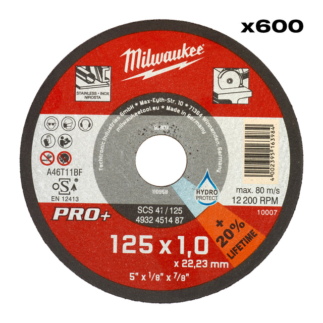Milwaukee Metalltrennscheibe PRO+ INOX 125 mm Großpack – 600 x Trennscheibe 125 x 1 mm – Produktbild 1