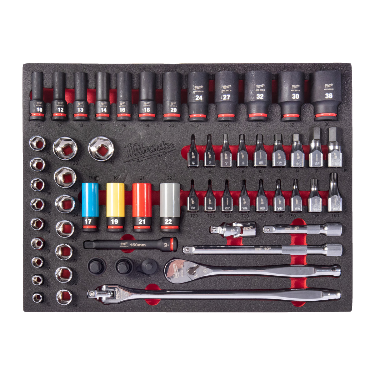 Milwaukee 1/2" Ratschen und SHOCKWAVE Schlagnuss Einlage 60-teilige Einlage für Werkstattwagen – Produktbild 1