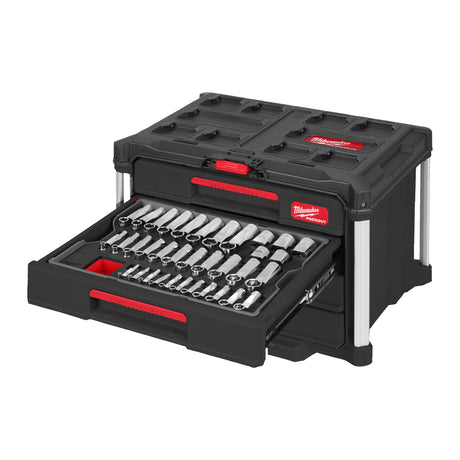 Milwaukee 1/4", 3/8" & 1/2" Ratschen- u. Steckschlüsseleinsätze Set 244-teiliges Set im PACKOUT Koffer mit Schubladen – Produktbild 1