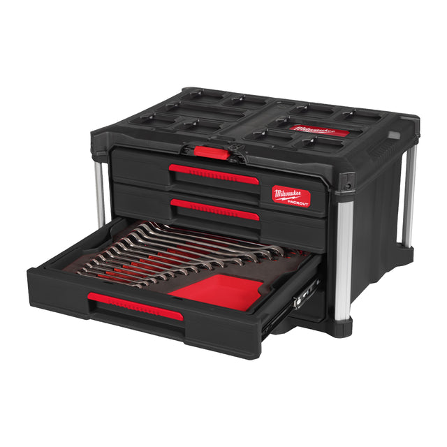 Milwaukee MAX BITE Ringmaulschlüssel Set 62-teiliges Set im PACKOUT Koffer mit Schubladen – Produktbild 1