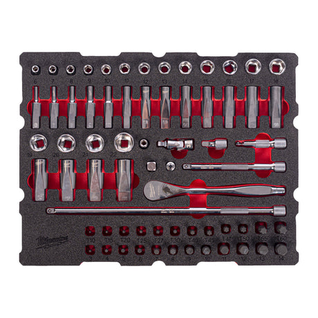 Milwaukee 3/8" Ratschen- u. Steckschlüsseleinsätze Einlage 67-teilige Einlage für PACKOUT Koffer mit Schubladen – Produktbild 1