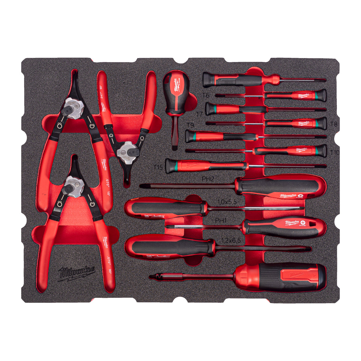 Milwaukee Schraubendreher und Sicherungsringzangen Einlage 44-teilige Einlage für PACKOUT Koffer mit Schubladen – Produktbild 1
