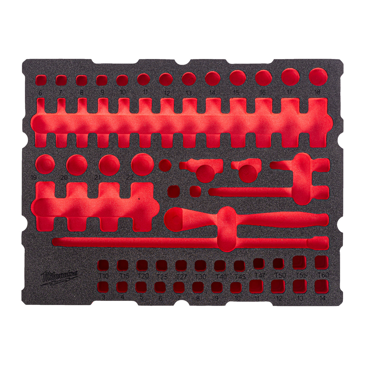 Milwaukee 1/4" Ratschen- u. Steckschlüsseleinsätze Einlage 68-teilige Einlage für PACKOUT Koffer mit Schubladen – Produktbild 1