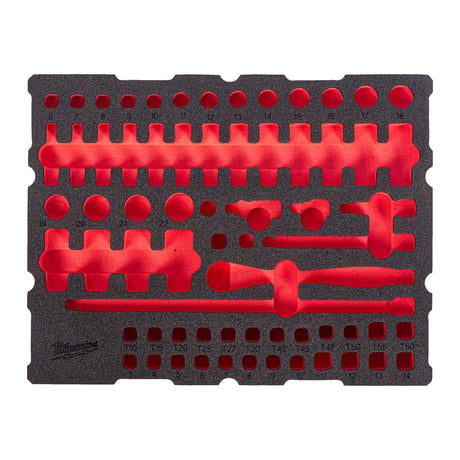Milwaukee 1/4" Ratschen- u. Steckschlüsseleinsätze Einlage 68-teilige Einlage für PACKOUT Koffer mit Schubladen – Produktbild 1