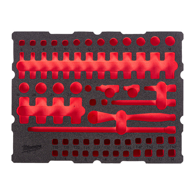 Milwaukee 1/4" Ratschen- u. Steckschlüsseleinsätze Einlage 68-teilige Einlage für PACKOUT Koffer mit Schubladen – Produktbild 1