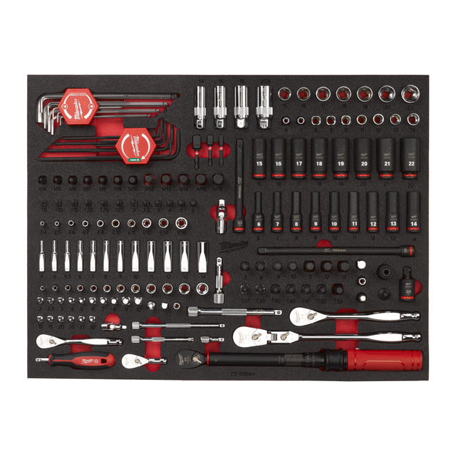 Milwaukee 1/4" & 3/8" Ratschen-, Bit- & Steckschlüsseleinsätze Einlage 171-teilige Einlage für Werkstattwagen 36"/46" – Produktbild 1