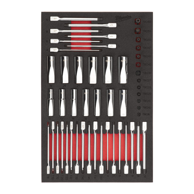 Milwaukee 1/4", 3/8" & 1/2" Ratschen-, Bit- & Steckschlüsseleinsätze Einlage 51-teilige Einlage für Werkstattwagen 36"/46" – Produktbild 1