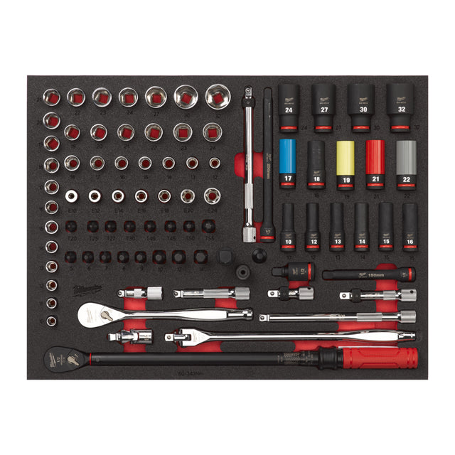 Milwaukee 1/2" Ratschen und SHOCKWAVE Schlagnuss Einlage 85-teilige Einlage für Werkstattwagen 36"/46" – Produktbild 1