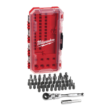 Milwaukee 1/4˝ Gelenk-Ratschen-Bit-Set metrisch, 44-teilig, in PACKOUT kompatibler Kasette – Produktbild 1
