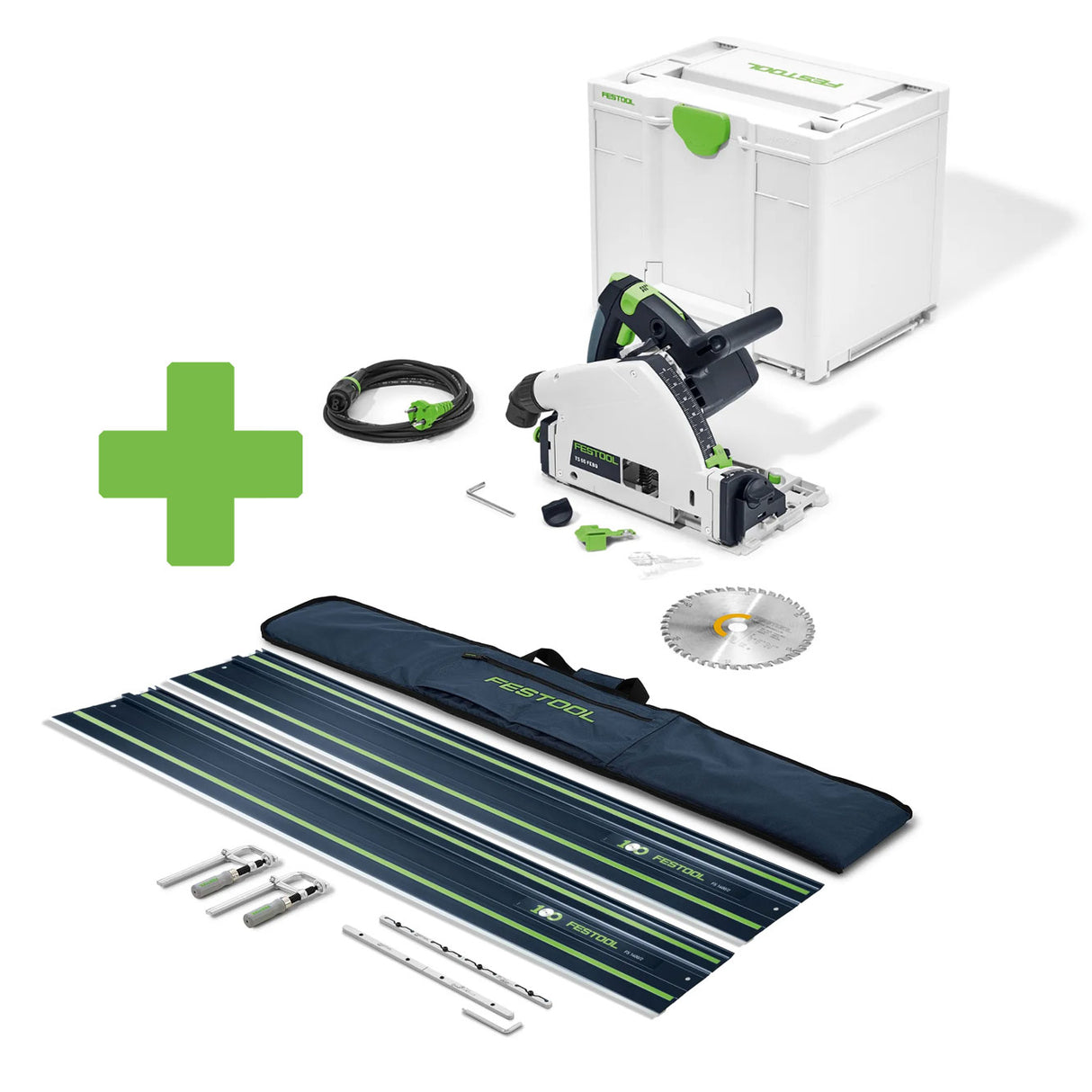 SET: Festool Tauchsäge TS 55 FEBQ-Plus-FS inkl. Schienen-Set mit Tasche und Verbinder/Zwinge - 576703+578937