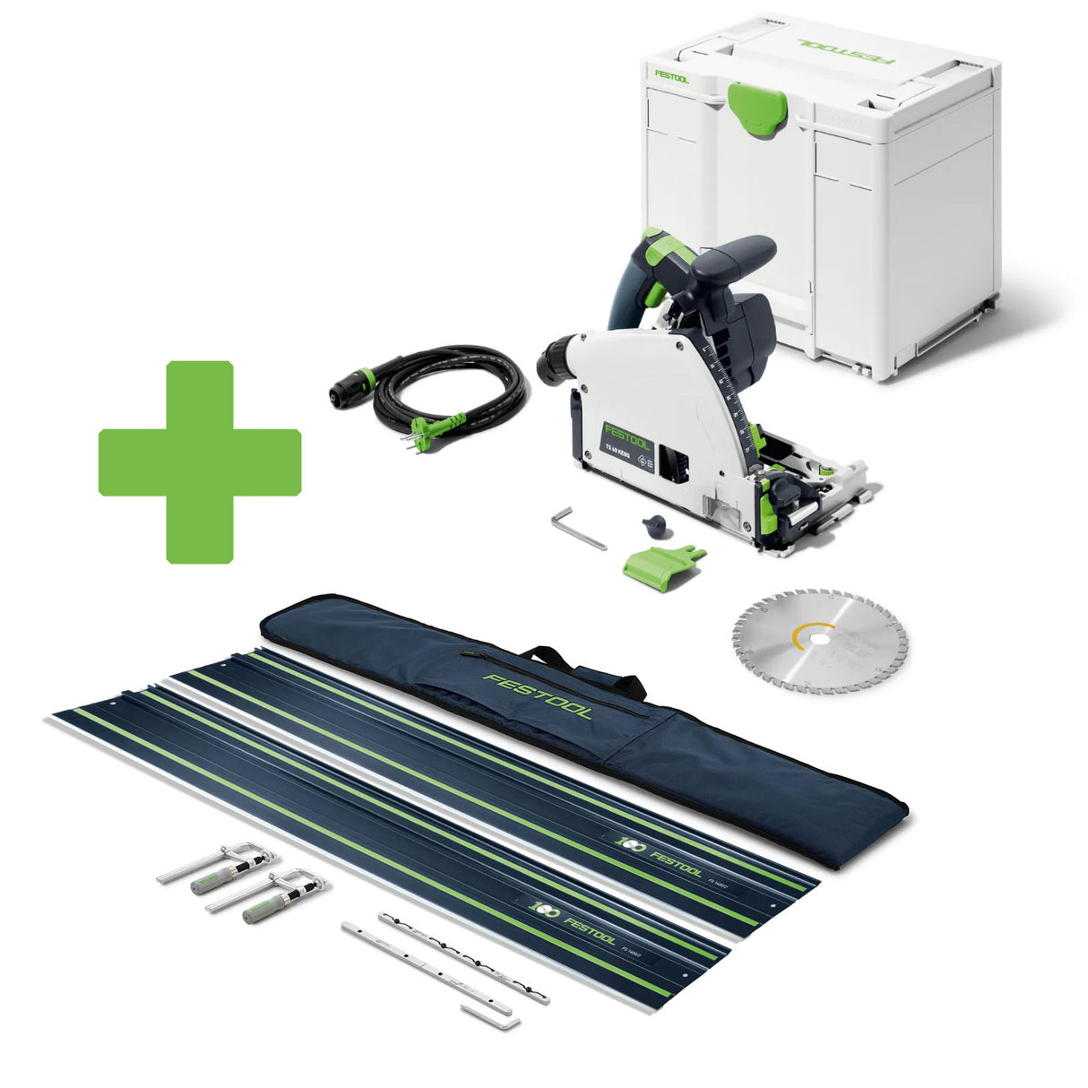 SET: Festool Tauchsäge TS 60 KEBQ-Plus inkl. Schienen-Set mit Tasche und Verbinder/Zwinge - 576721+578937