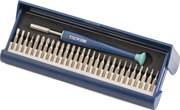 TECWERK Feinmechanikerbit-Set 29-teilig mit Wechselbits in Kunststoffkassette