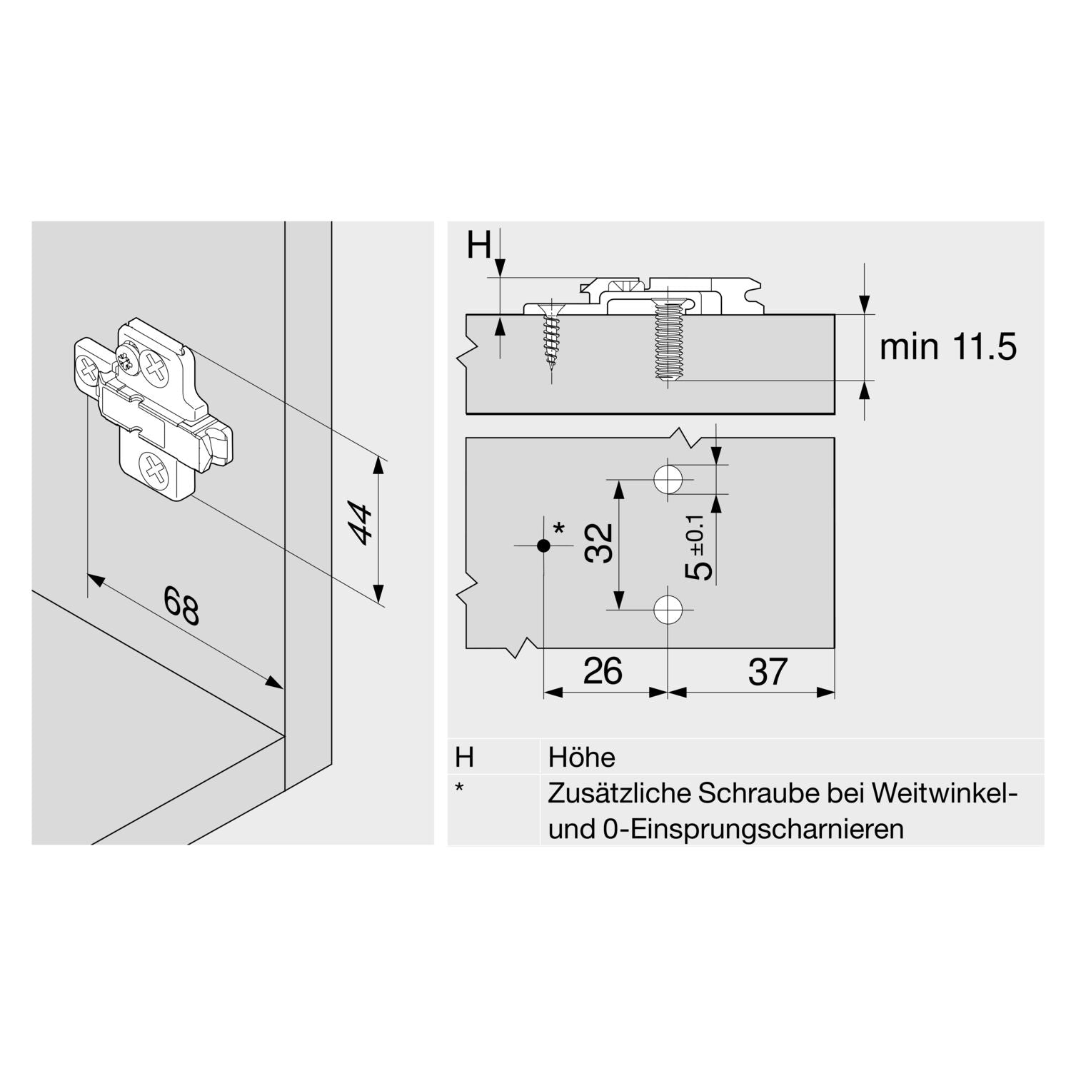 BLUM CLIP Exzenter Kreuzmontageplatte, Stahl, Systemschraube, Distanz 0 mm - 173H9100.22
