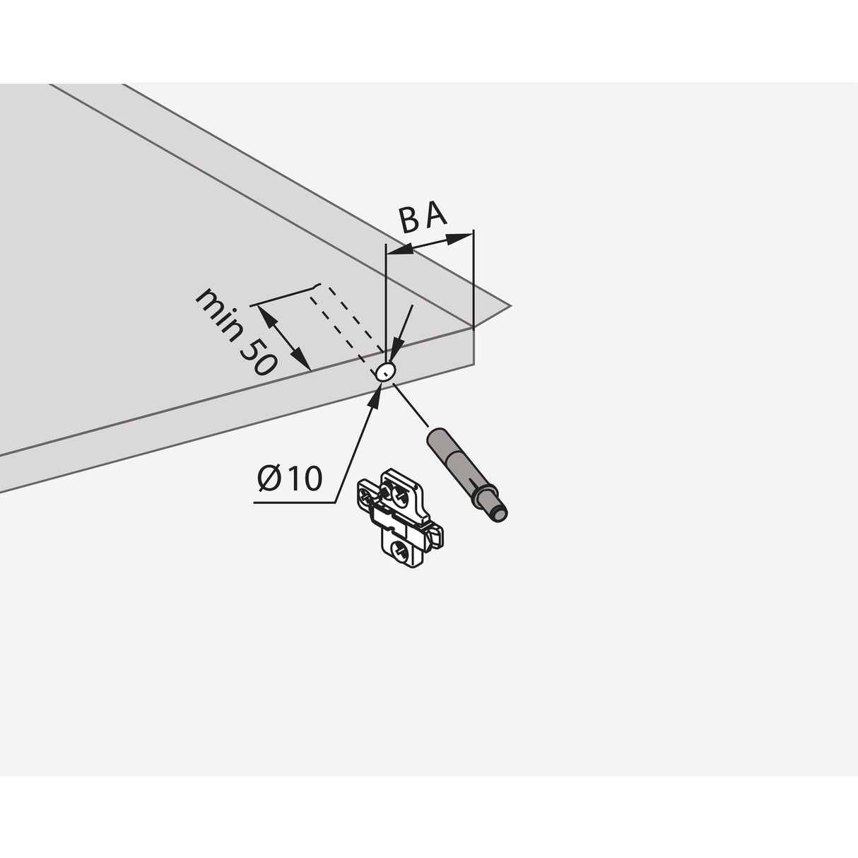 BLUM BLUMOTION 970A-scharnierseitig einbohren, Bohr Ø 10 mm, Kunststoff staubgrau - 970A1002