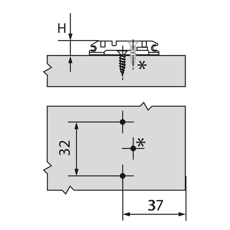BLUM CLIP Kreuzmontageplatte, Distanz 0 mm, Schrauben - 173L6100