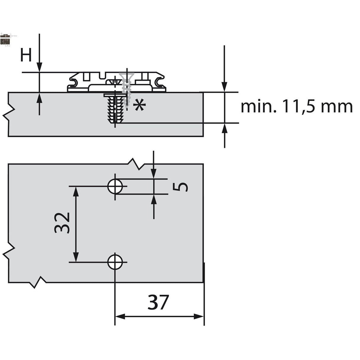 BLUM CLIP Kreuzmontageplatte ONYX , Distanz 0 mm, EXPANDO - 174H7100E