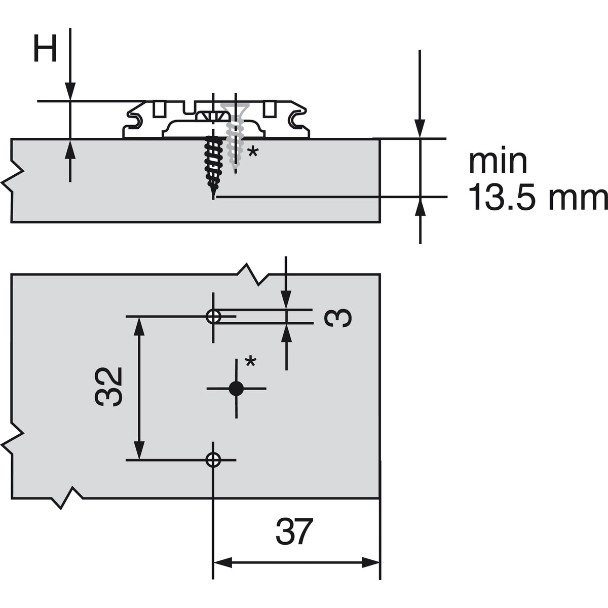 BLUM CLIP Kreuzmontageplatte, Distanz 0 mm, Schrauben - 173S6100