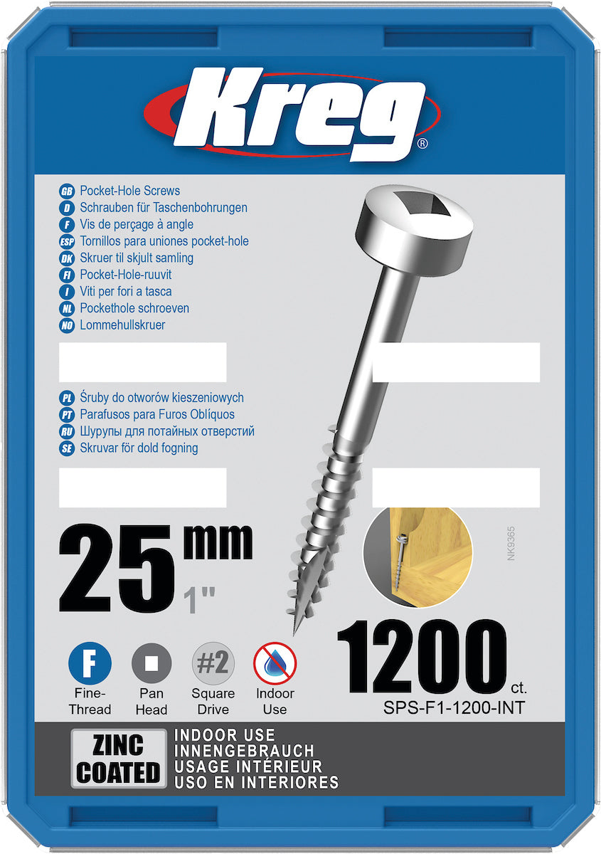 KREG® Taschenlochschrauben 25mm Feingewinde mit Flachkopf - SPS-F1