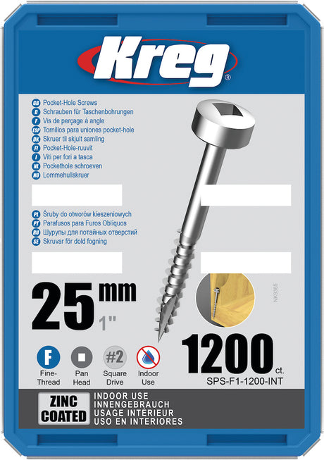 KREG® Taschenlochschrauben 25mm Feingewinde mit Flachkopf - SPS-F1