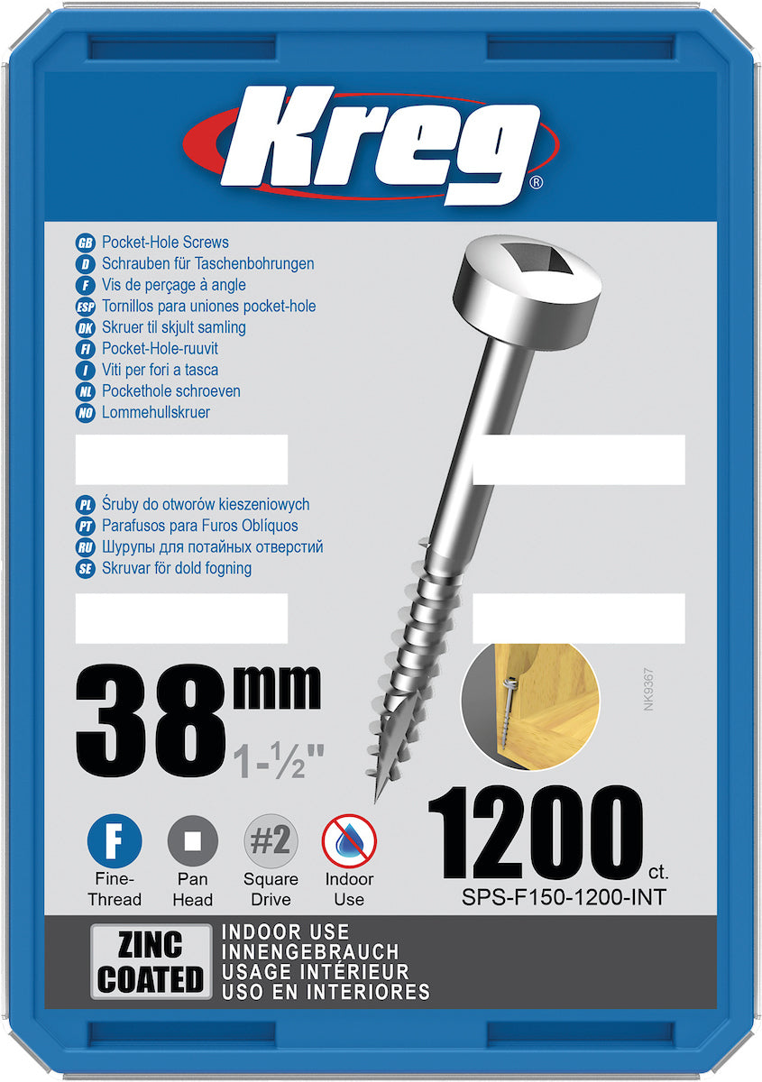 KREG® Taschenlochschrauben 38mm Feingewinde mit Flachkopf - SPS-F150