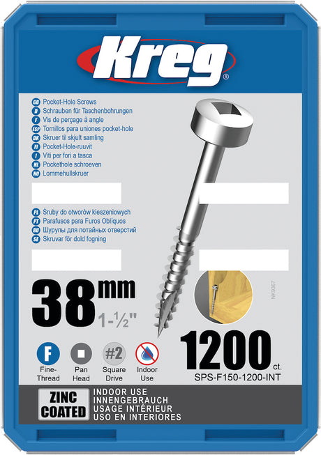 KREG® Taschenlochschrauben 38mm Feingewinde mit Flachkopf - SPS-F150