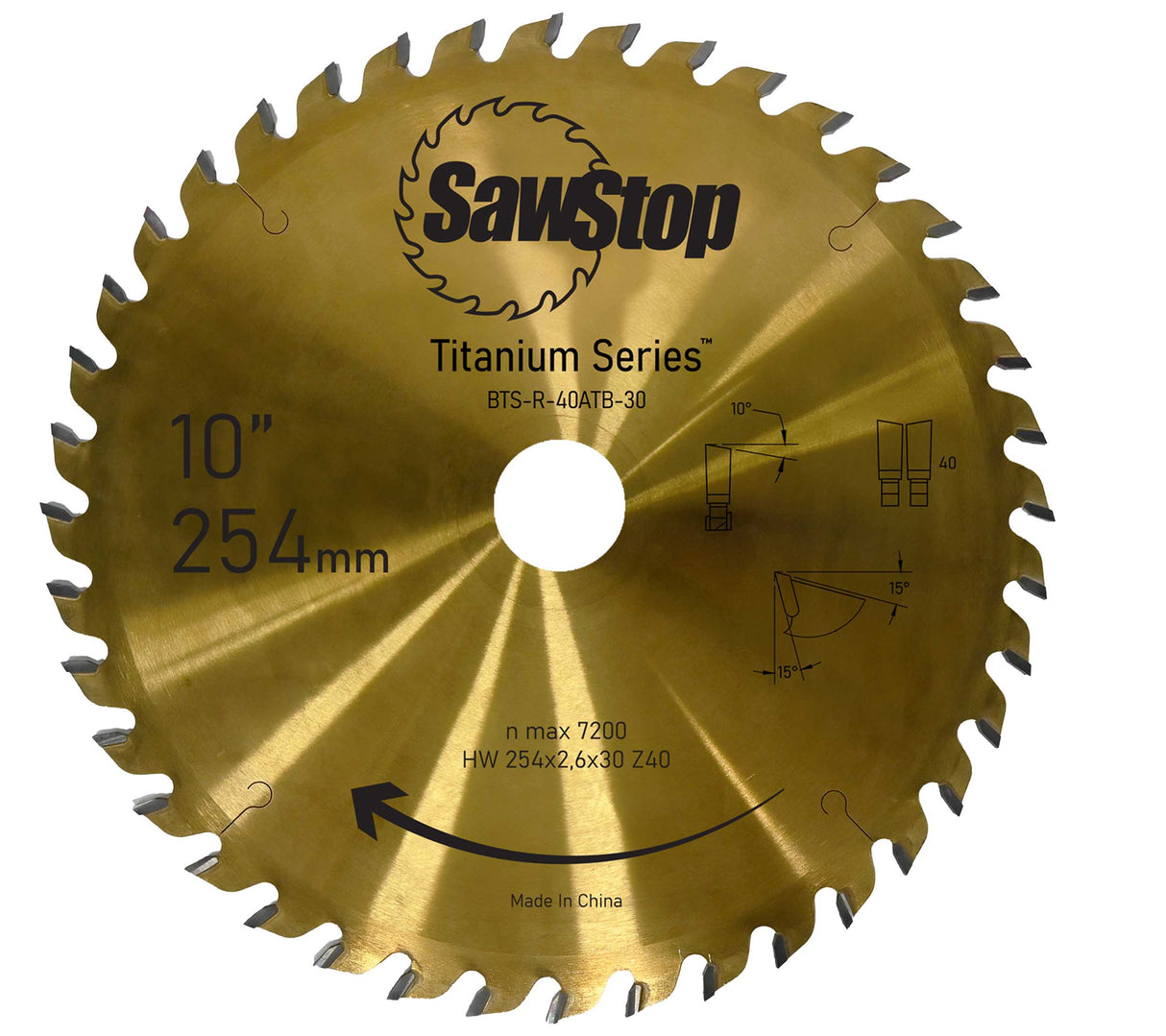 SAWSTOP Universal-Sägeblatt Ø 254x2,6x30 40 Zähne Titanium-Serie