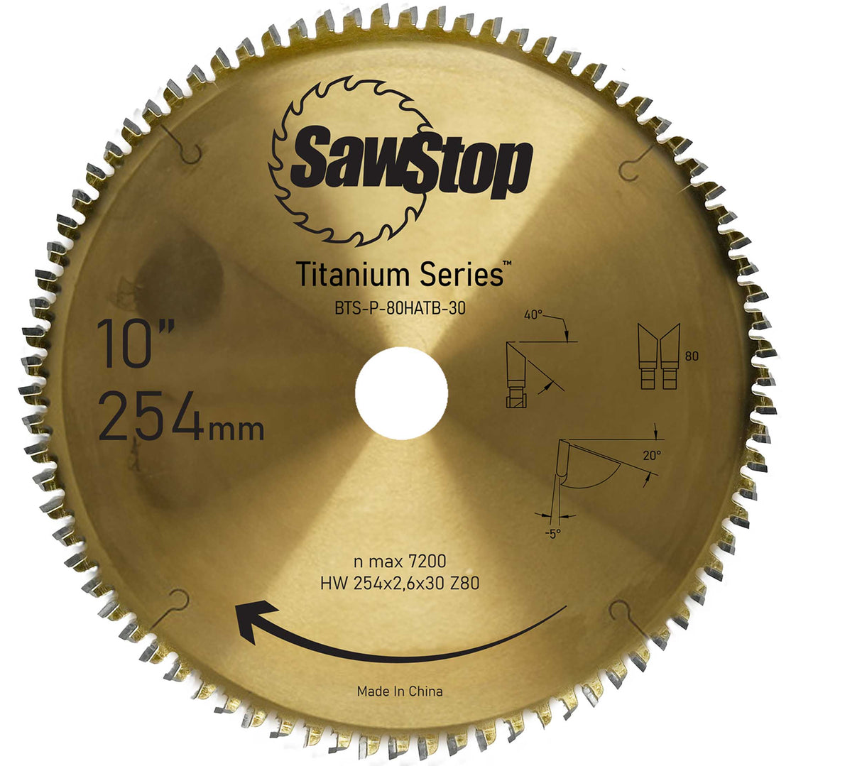 SAWSTOP fine-cutting saw blade Ø 254x2.6x30 80 teeth Titanium series