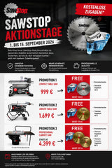 AKTIONS-SET: SAWSTOP mobile Baustellen-Tischkreissäge, 80mm Schnitthöhe + Winkelanschlag