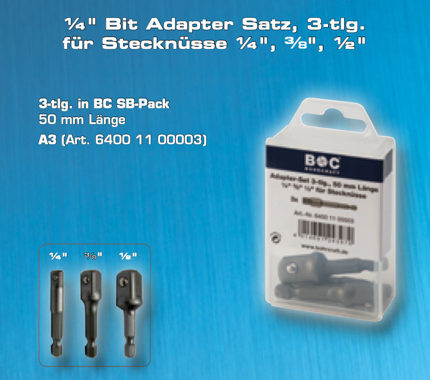 Work Plus Stecknuss Adapter Set – 3-teiliges Set Für Bohrmaschinen & Akkuschrauber | Sechskant Auf Vierkant, 1/4, 1/2, 3/8 Zoll