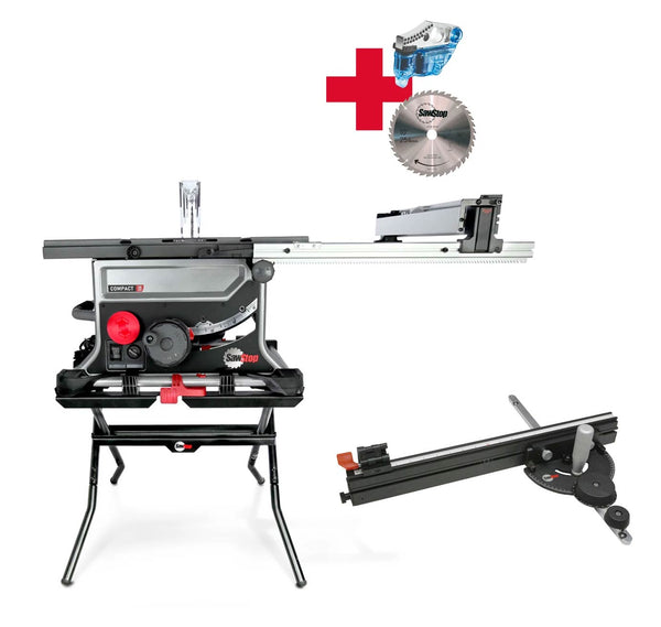 SET: SAWSTOP kompakte Tischkreissäge + Untergestell + Skalen-Gehrungsanschlag, 80mm Schnitthöhe CTS