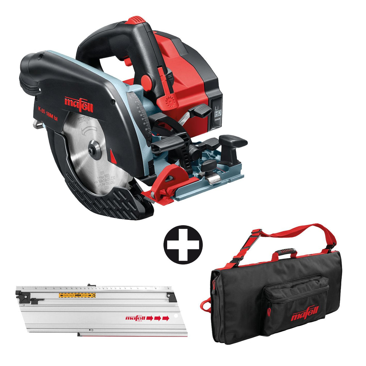 Mafell Akku-Handkreissäge K 65 18M bl PURE im T-MAX + Führungseinrichtung M 400mm + Tasche
