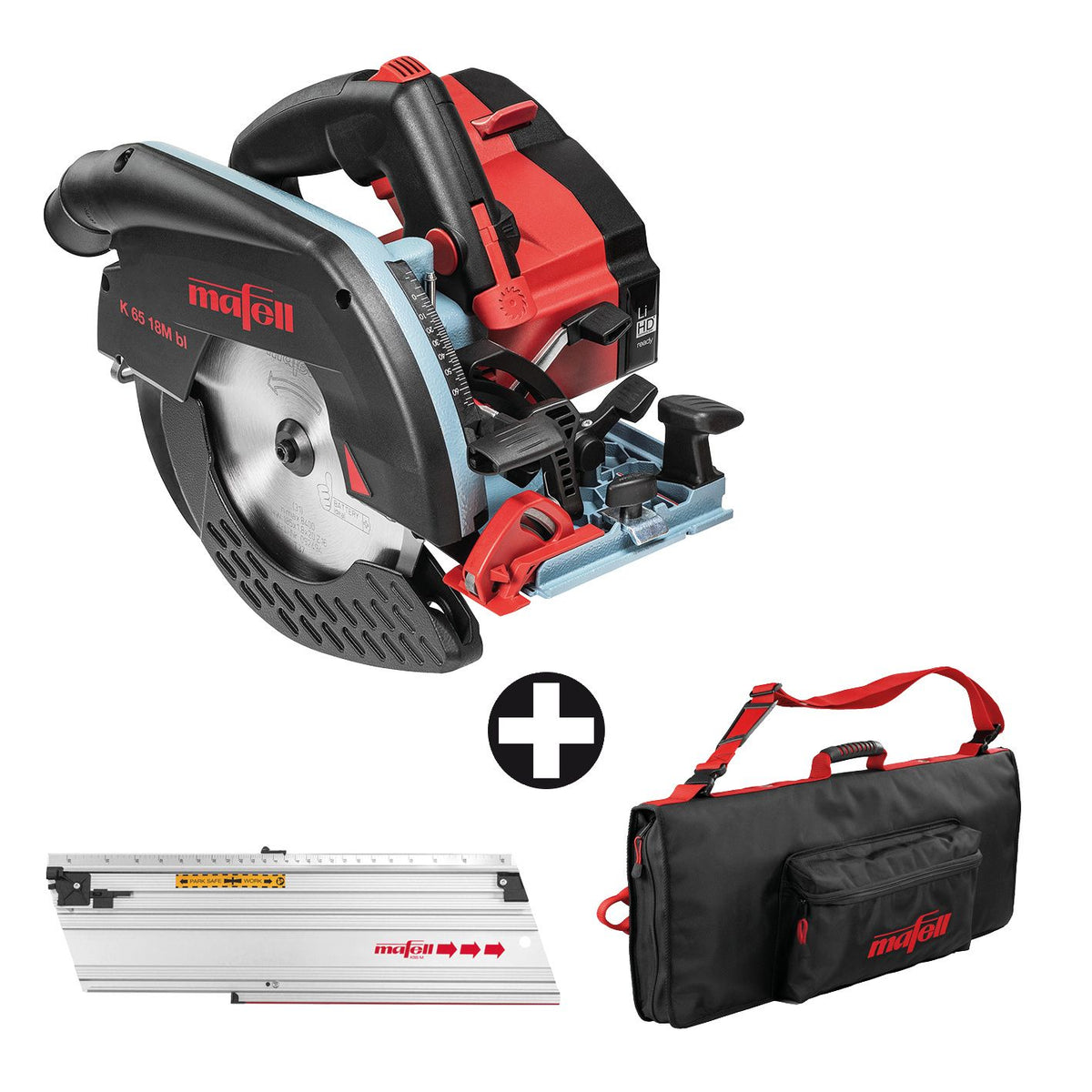 Mafell Akku-Handkreissäge K 65 18M bl PURE im T-MAX + Führungseinrichtung M + Tasche - DEAL434