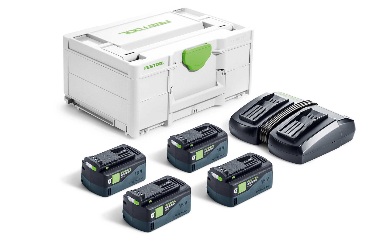 NEUHEIT: Festool Energie-Set SYS 18V 4xHP5,0/TCL6DUO (4 Akkus 5.0 Ah + 1 Doppel-Schnellladegerät)- 578681