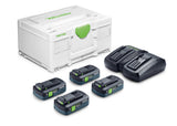 Festool Energie-Set SYS 18V 4xTBX4/TCL6DUO (4 Akkus 4.0 Ah + 1 Doppel-Schnellladegerät) - 578823